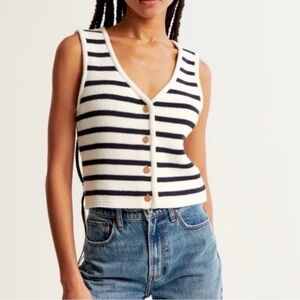Abercrombie & Fitch Mara Gold Button Up Striped Sweater Vest Size Large